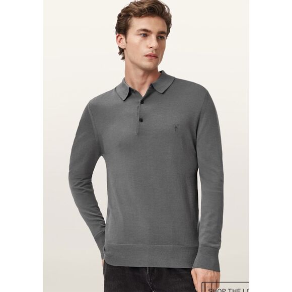 NWOT ALLSAINTS MERINO LONG SLEEVE RAMSKULL POLO SHIRT, XS $170 G38 - Picture 1 of 9